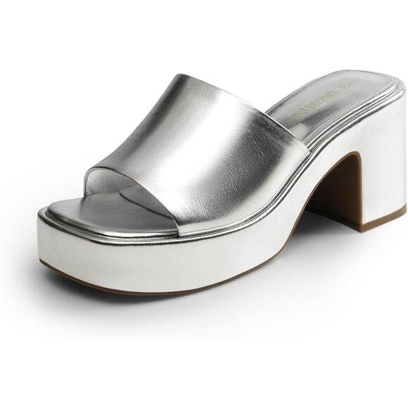 🆕 Women Silver High Chunky Platform Heels Fashion Comfort Slip on Square Sandal - Picture 1 of 6